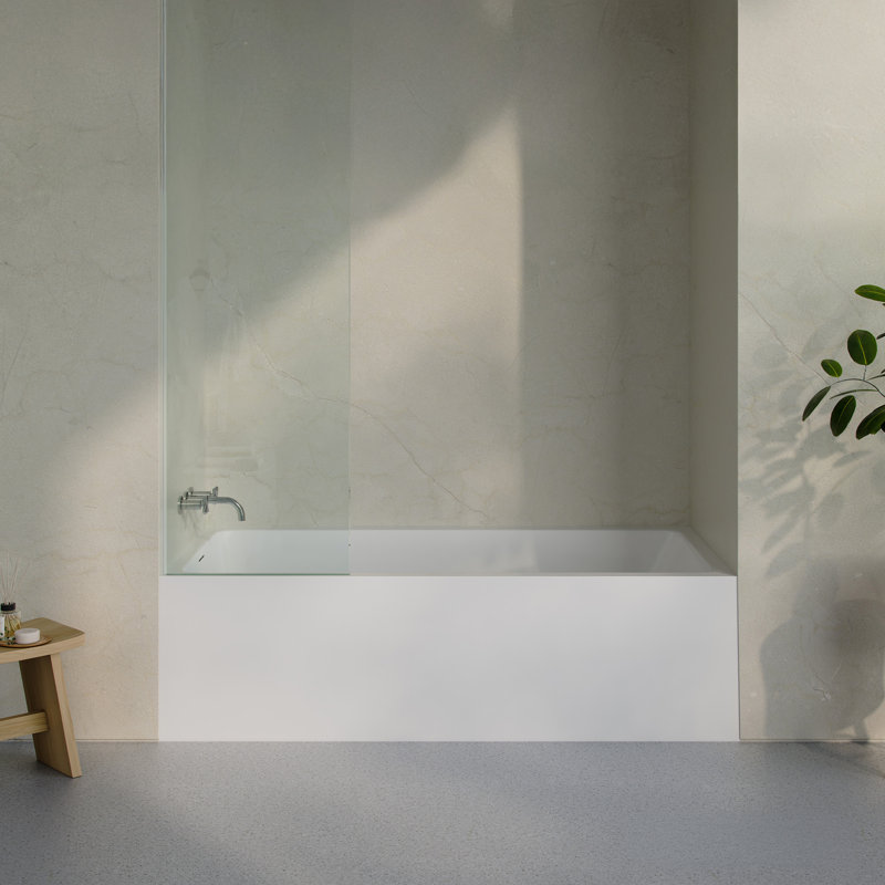 Baignoire d'angle Voltaire 72 x 32 avec jupe et bonde à gauche, blanc lustré, bonde incluse