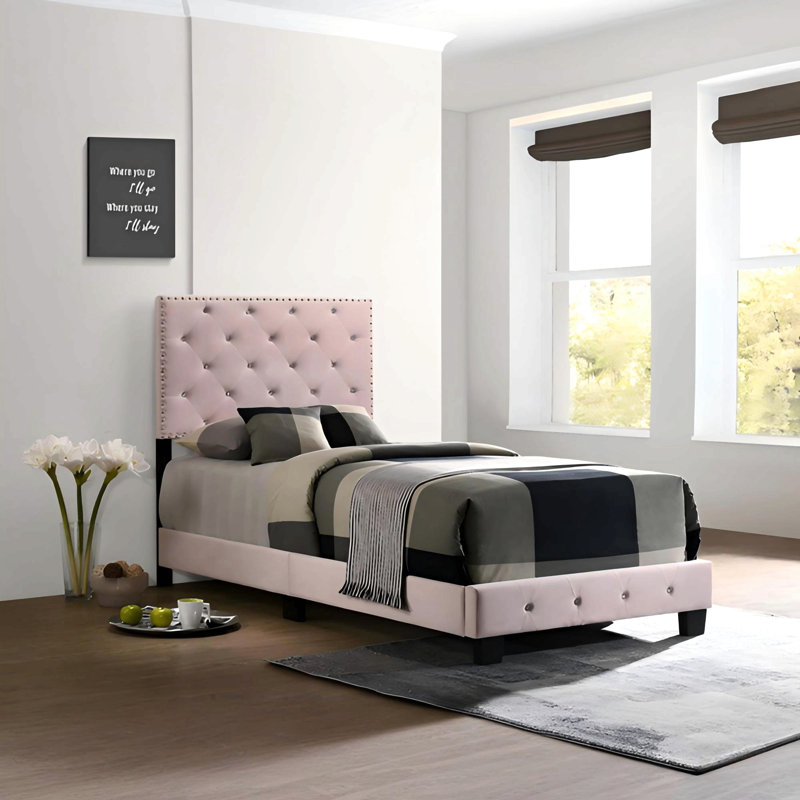 Charmant lit simple avec rangement, Pink