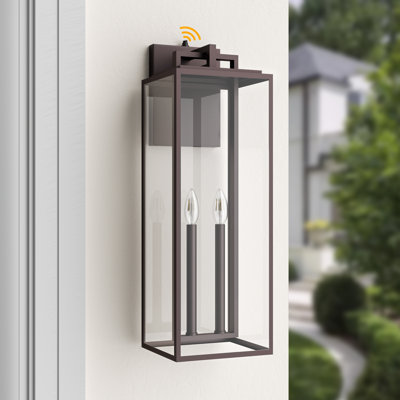 Beaverson 2 - Light 26'' H Oil Rubbed Bronze Outdoor Wall Light with Dusk to Dawn and Clear Tempered Glass