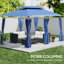 Pavillon de jardin 10 pi x 13 pi en métal et polyester avec rideaux en bleu classique pour les réceptions à l'extérieur