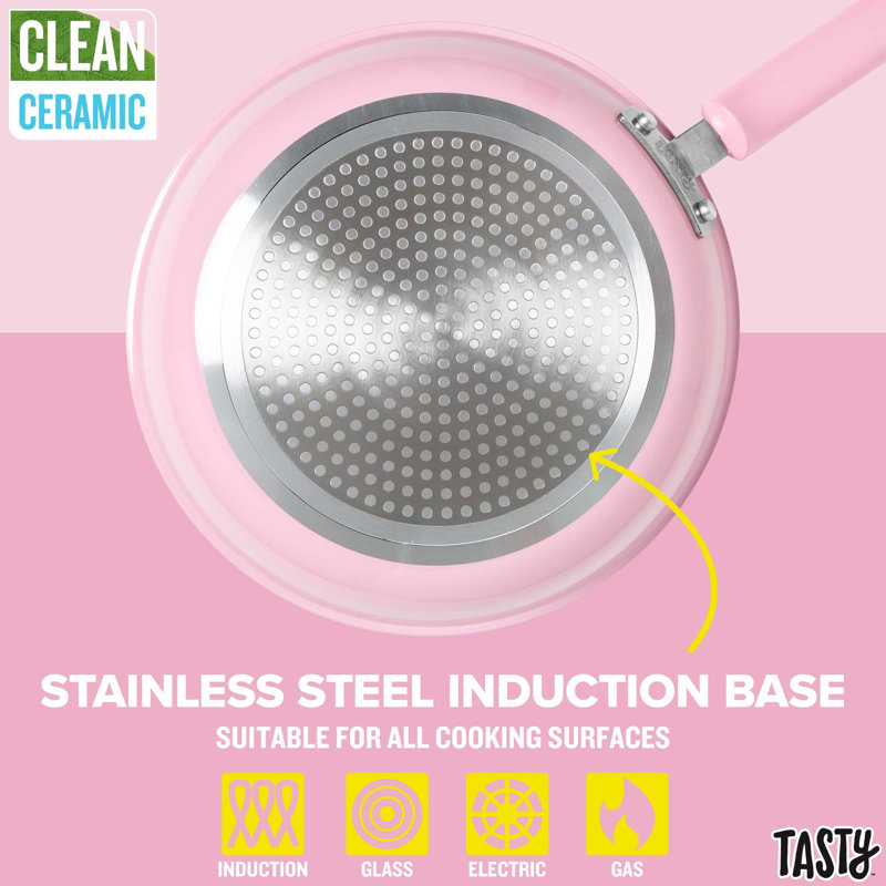 Pink 16-Piece Non-Stick Aluminum Cookware Set with Ceramic Coating