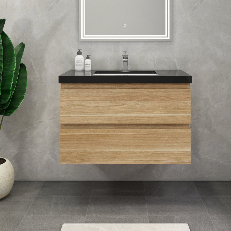 Ensemble de meuble-lavabo simple mural 36 po McConnico, Chêne clair