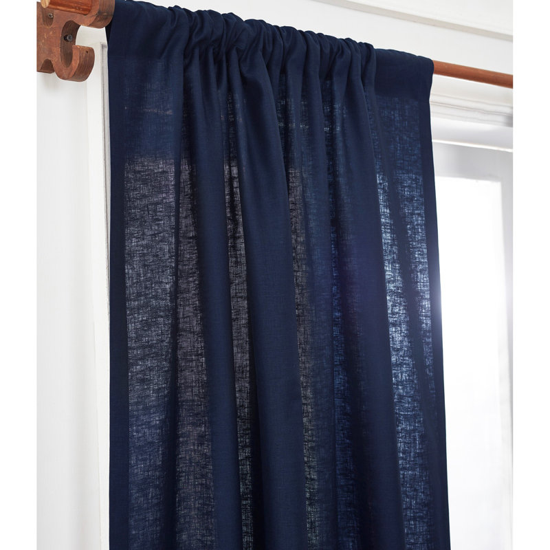 Linen Curtain with Rod Pocket, 52" W x 84" L, Navy