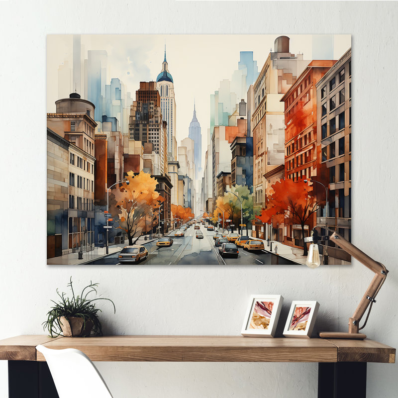 «Autumn New York City Breeze 2», art mural de la ville de New York, H 24 po x l 32 po x P 1 po, Toile tendue