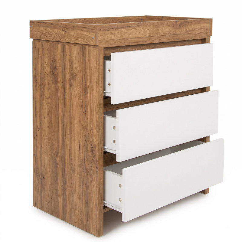 3-Drawer Baby Changing Table with Raised Changing Top, Cremona Oak/White