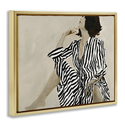  Stylish Woman in Thought Framed Floater Canvas Wall Art by Design Fabrikken
