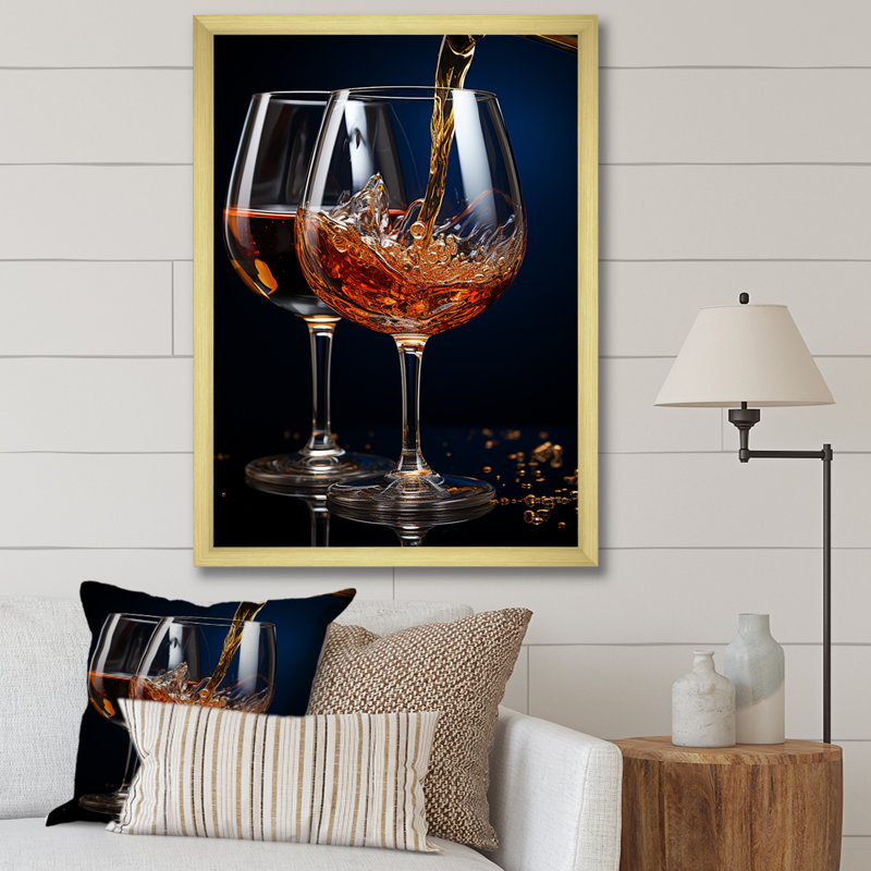 Teinte miel d'un vin doré dégoulinant, Cadre doré simple, H 20 po x l 12 po x P 1 po