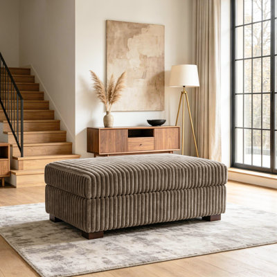 Upholstered Light Brown Faux Rabbit Fur Flannel Rectangle Ottoman, Single Ottoman Modular Part For Sectional Sofa