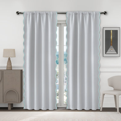  Ari Scallop Edge Window Curtains 52"W X 84"L X 2 Panel Set,Scallop Trim Drape Panel, Room Darkening Thermal Insulated, Decorative Drapes For Living Room, Bedroom
