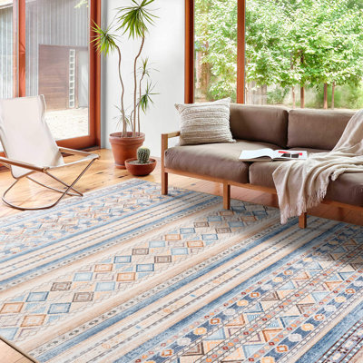 Tapis aztèque à motif marocain lavable à la machine Wymond avec envers antidérapant