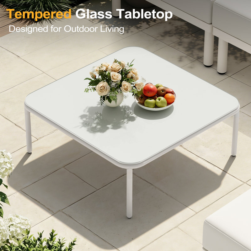 Table basse avec plateau en verre trempé, 12.4'', Blanc