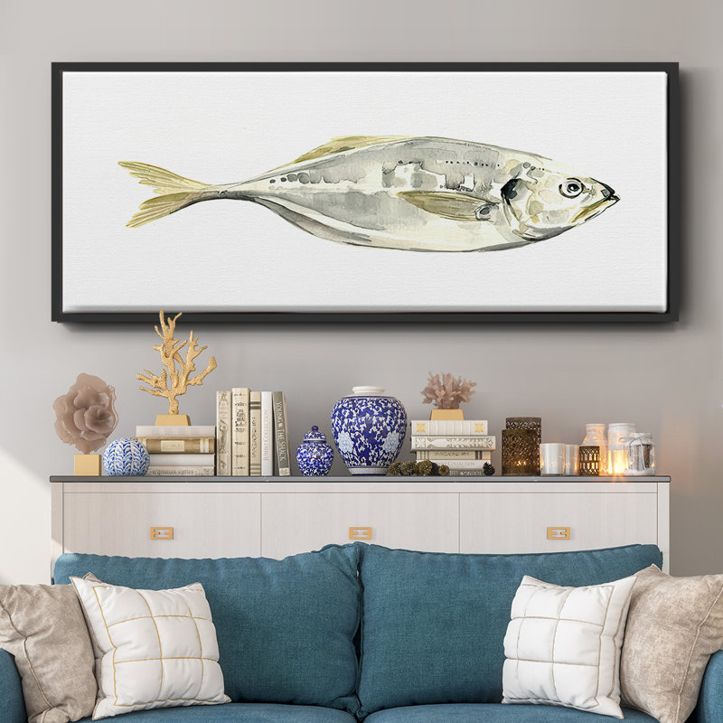 Silver Fish III- Framed Canvas, 24" H x 60" W