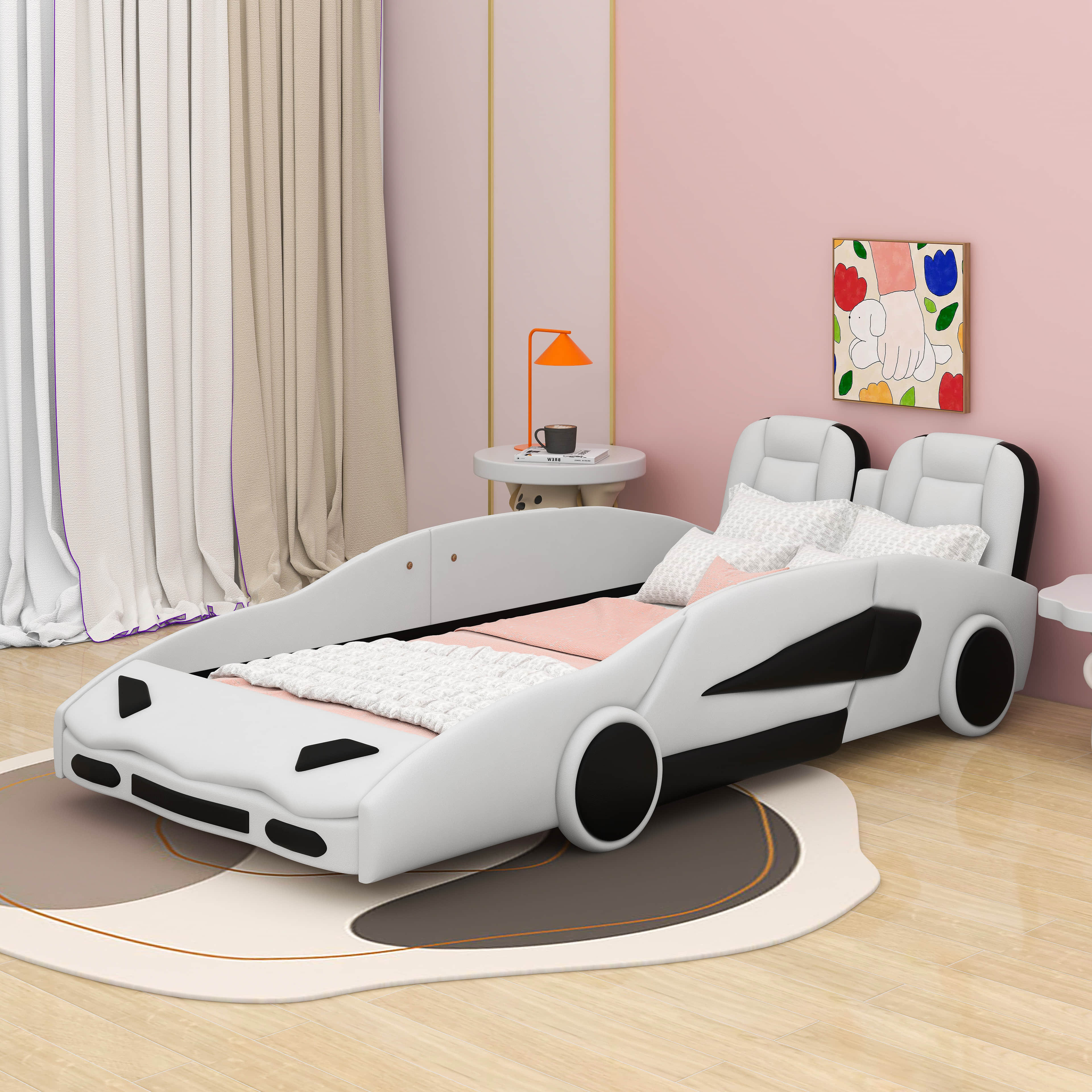 Zoomie Kids Twin Race Car-Shaped Platform Bed With Wheels | Wayfair