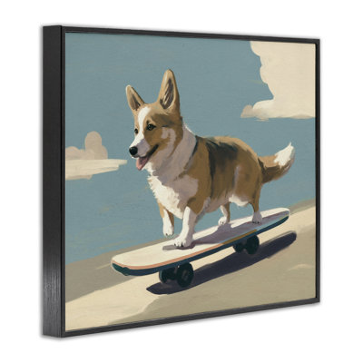  «Skateboarding Corgi Dog», art de la giclée encadrée par Svetlana Aleynikova