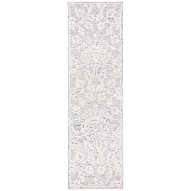 Larnakas Hand Tufted Wool Floral Rug, Runner 2'3" x 8'