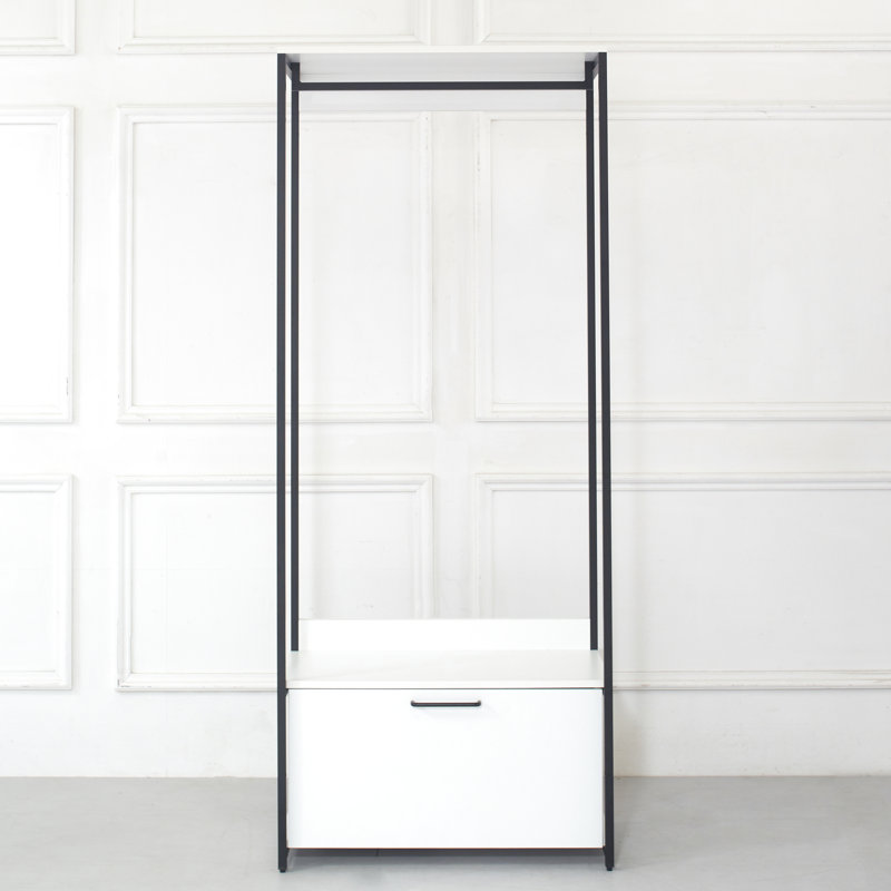 Walk-in avec un tiroir - Structure en métal thermolaquée, garantie de longévité, espace de rangement profond, eau et chaleur, tableau Stain Scratch E0, 2 fois plus épais, modulaire, blanc, 76,56 lb, 17,28 po