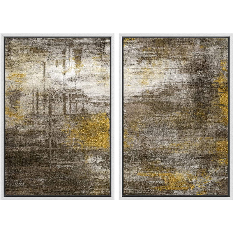 «Yellow Black Grunge Stroke Landscape», reproduction sur toile 2 pièces, H 24 po x l 36 po x P 2 po