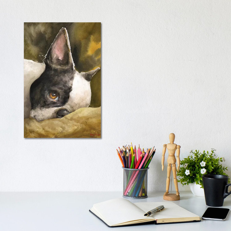 Boston terrier avec fond par George Dyachenko - impression sur toile tendue, H 12 po x l 8 po x P 0,75 po