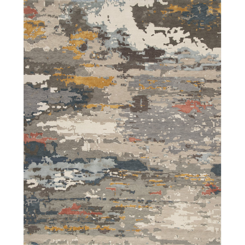 Lumina Abstract Area Rug in Ivory/Silver/Taupe, Rectangle 6' x 9'