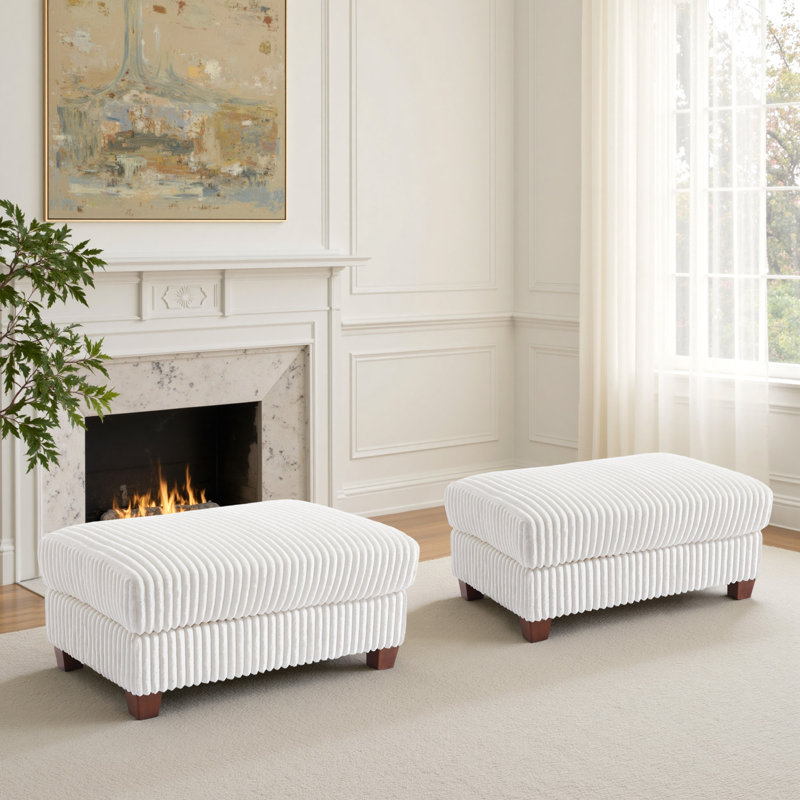 Repose-pieds moderne rembourré en fausse fourrure (ensemble de 2), Beige