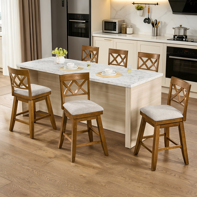 Tabouret de bar en bois massif Modern Farmhouse, Walnut, 6