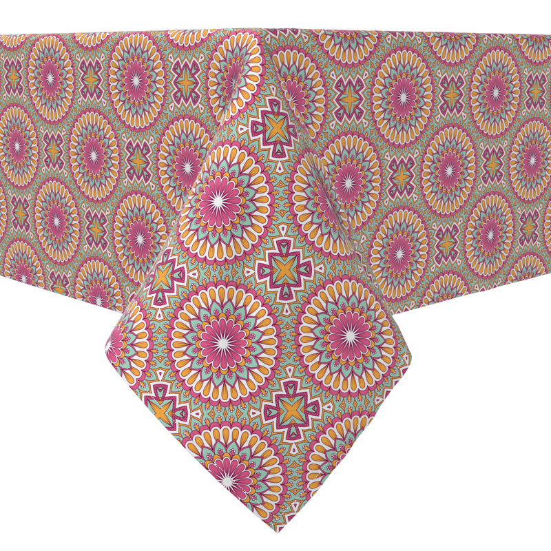 Rectangular Geometric Cotton Twill Tablecloth, 84" L x 60" W