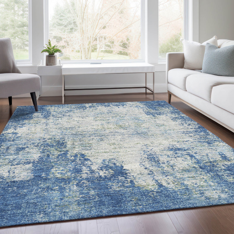Premium Machine Washable Prisco Denim Rug, Rectangle 9' x 12'