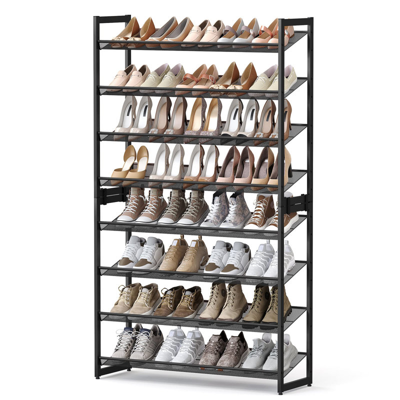Range-chaussures en métal à 8 niveaux, avec tablettes réglables plates ou en angle, ensemble de 2 tablettes empilables à 4 niveaux