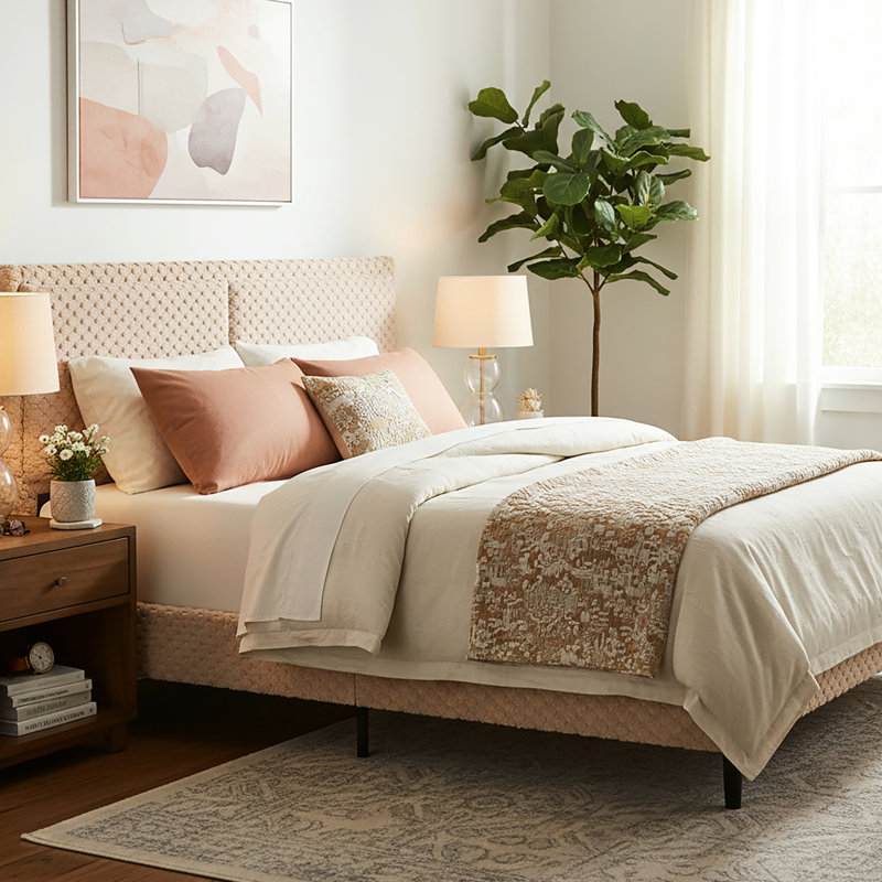 Lit pour grand lit Camel Tones avec structure douce, de soutien et stable pour la peau de la chambre à coucher