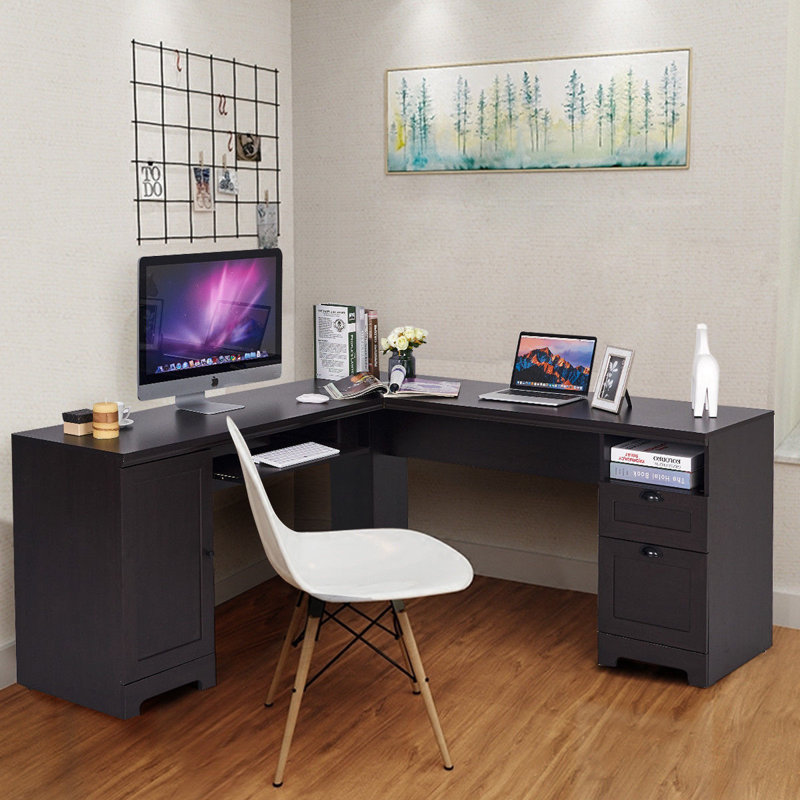 Jkobe L-Shaped Computer Desk, Black