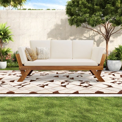 Méridienne de patio d'extérieur réglable en bois avec coussins pour petits espaces