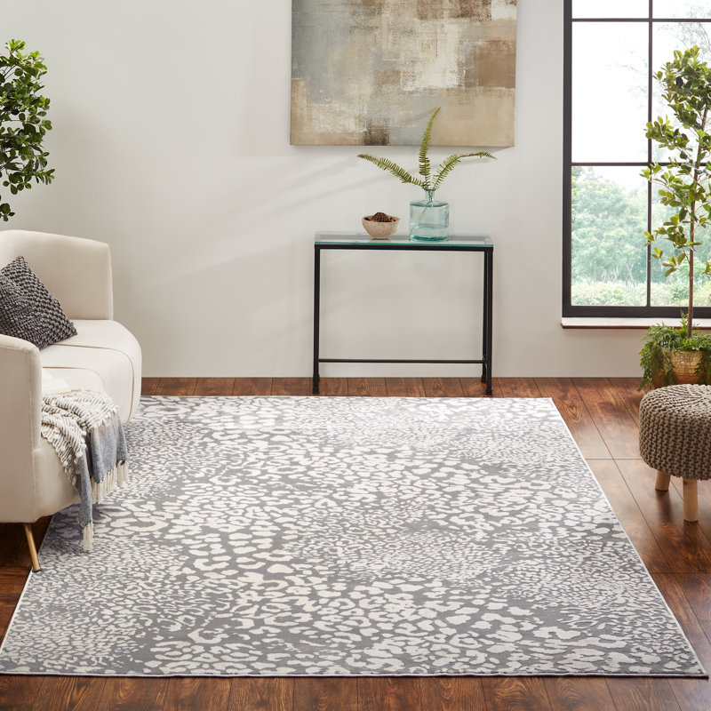 Tapis gris / ivoire à imprimé animal, Rectangle 11 pi 10 po x 15 pi