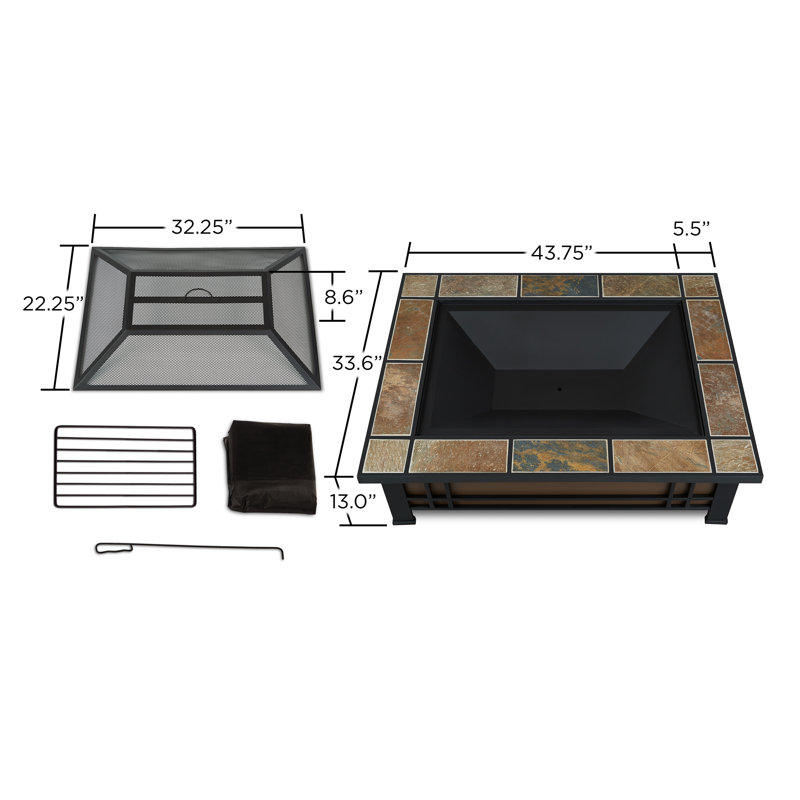 Hamilton Rectangle Brown Wood Burning Fire Pit with Slate Top