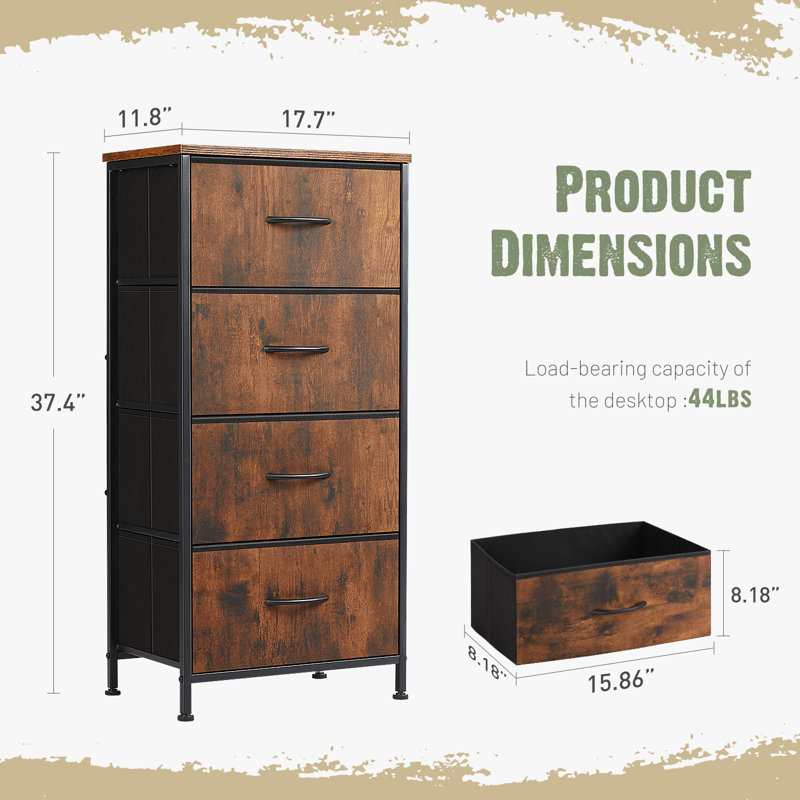 Enegess 4 Drawer Storage Dresser Chest, Brown/Black