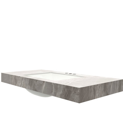 Comptoir en pierre frittée 48 po, gris, lavabo encastré en céramique, trois trous de robinet, foyer 48,81 po de largeur, 19,23 po de largeur, 8,26 po de hauteur, comptoir gris résistant aux taches d'eau, profondeur, largeur, hauteur