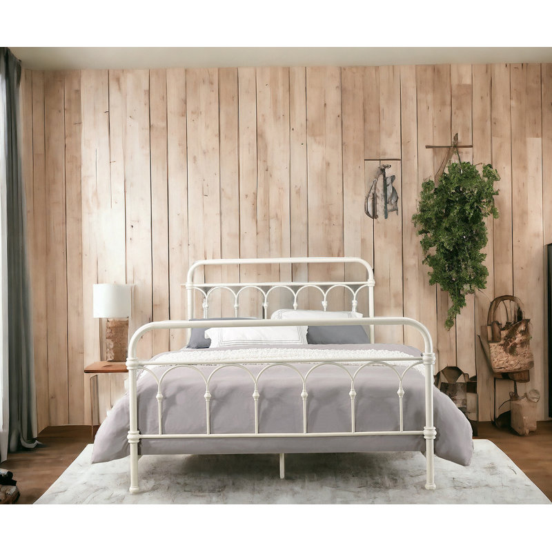 Lit double blanc avec tête de lit à broche, Blanc