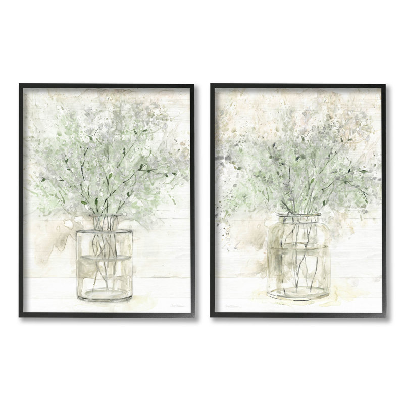 «Country Florals Delicate Blooming Bouquet», ensemble de 2 giclées encadrées noires par Carol Robinson