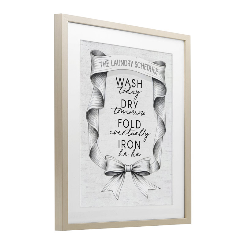 «Elegant Banner Laundry Programme», impression encadrée sous verre, design avec lettres et doublure, Cadre de récolte en pin