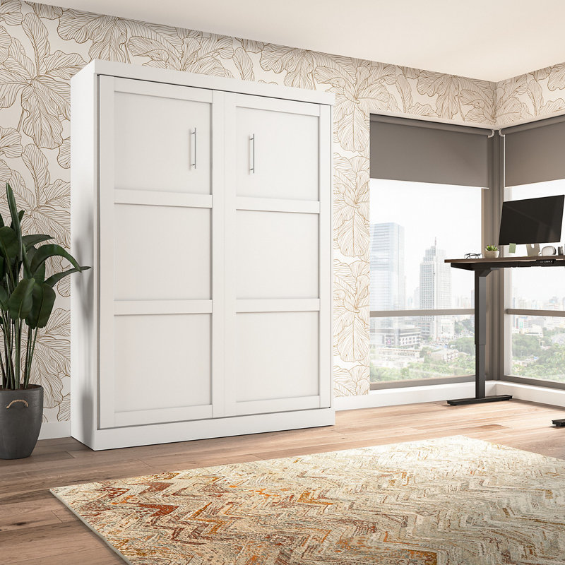 Lit escamotable mural peu encombrant Arlex pour chambre d'amis ou bureau personnel, Blanc, Reine