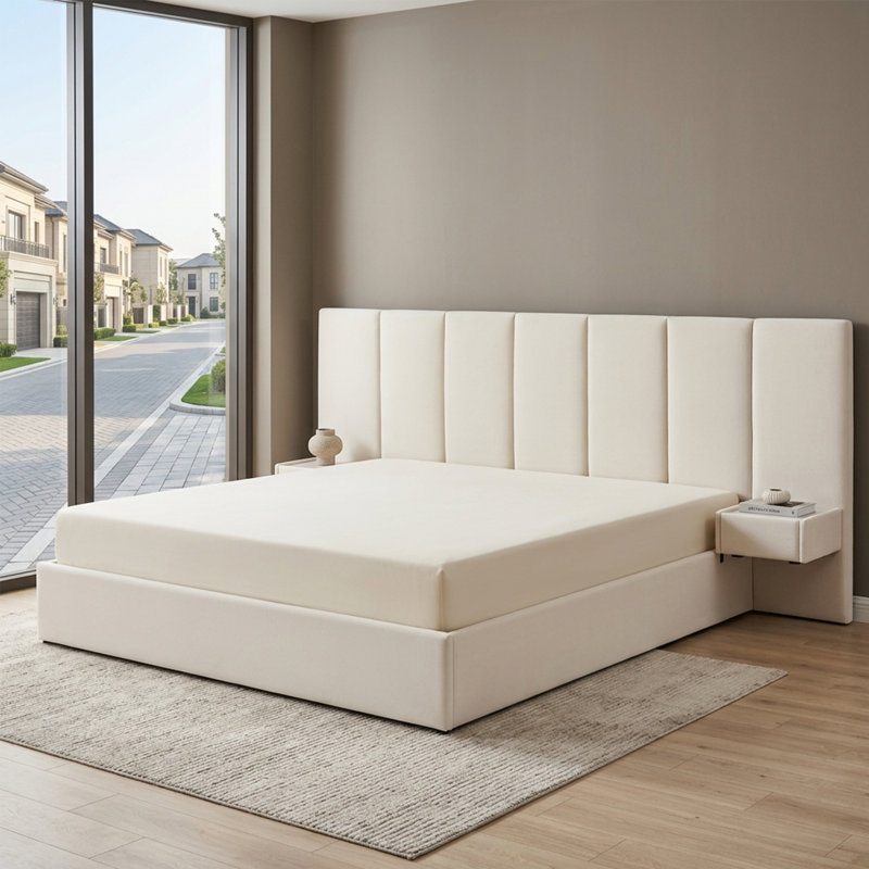 Iokaste Upholstered Lift Storage Bed Frame with Hotel-Style Headboard, Queen Size & King Size Bed Frame, Sprung Slats, Velvet Headboard and Drawers, Gas Lift Hydraulic Support, No Box Spring Needed
