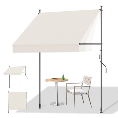 HOMEDEMO Manual Retractable Awning, 59"W x 118"H Retractable Side Bar 47-59", NO Drilling Awings for Backyard Garden Porch Outside Beige
