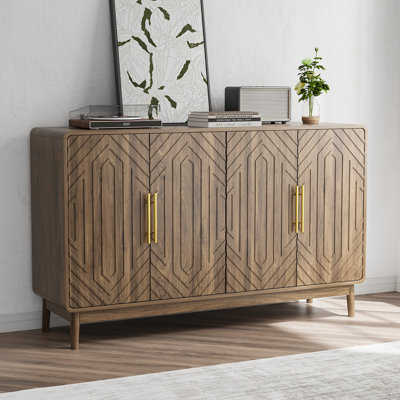 Buffet avec rangement, buffet sculpté à 4 portes, armoire d'appoint multifonctionnelle avec panneau à couches réglables pour le salon, le vestibule, le couloir, le bureau, la cuisine et la salle à manger