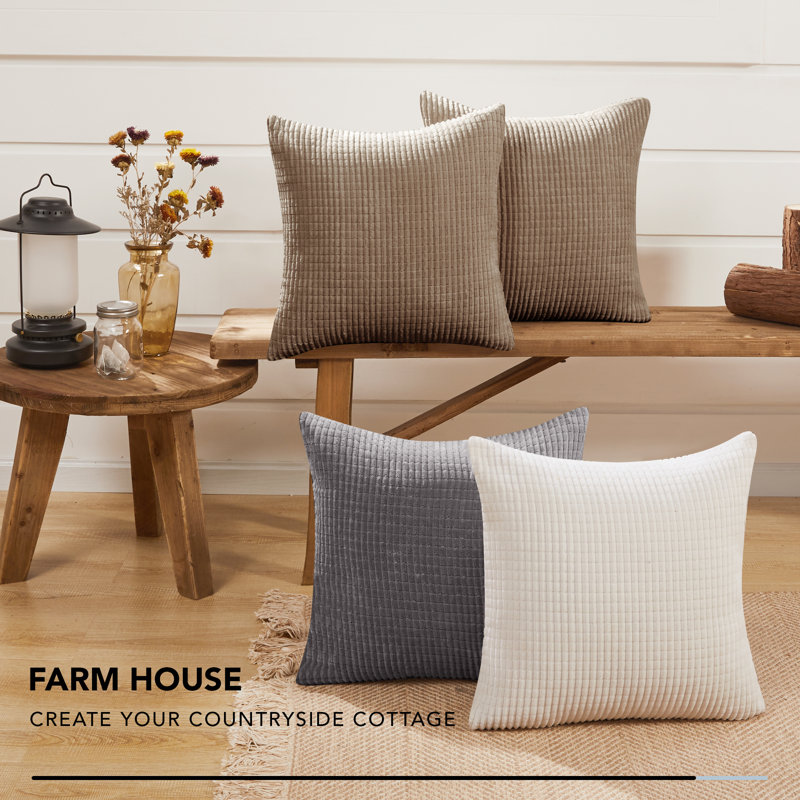 Deconov Ribbed Corduroy Square Throw Pillow Covers (Set of 2), 24" x 24", Tan