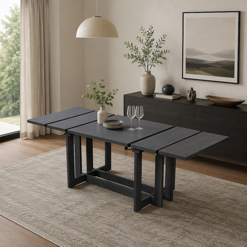 Rustic 82inch Extendable Dining Table, Trestle Kitchen Table with Two 12'' Removable Leaf, Grey