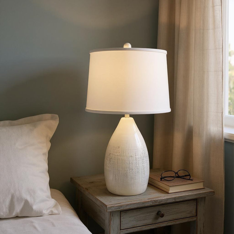 Lampe de table texturée, Blanc/Brun clair