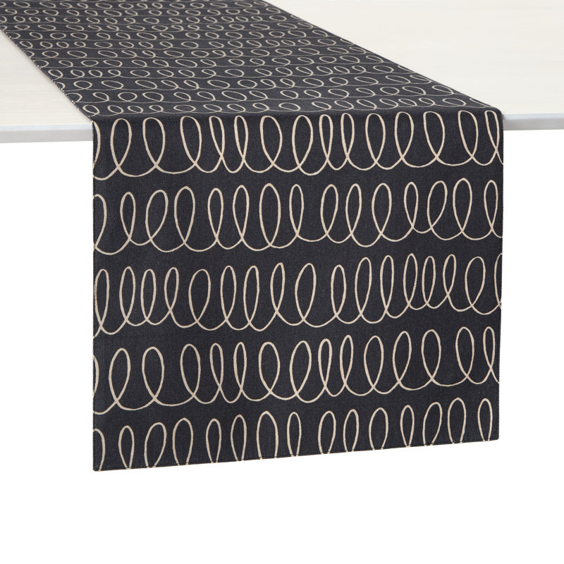 Chemin de table réversible 100% coton Kate Spade New York, lavable à la machine, Noir onyx / gris, 108 po x 15 po