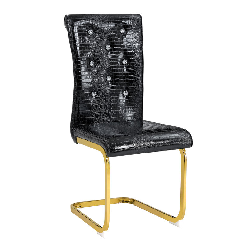Mid-Century Modern Dining Chairs With PU Leather Cushioned Spring Pack, 4, Gold, Black