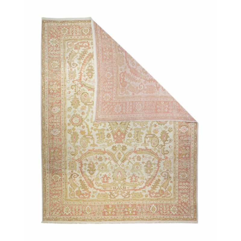 Tapis beige en laine noué à la main de conception unique 9 pi x 12 pi