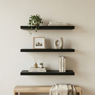 16“W Floating Shelves for Wall Decor, Kitchen, Bathroom, Workspace(set Of 3), Black