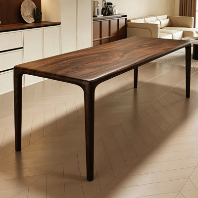 Walnut-colored solid wood rectangular dining table
